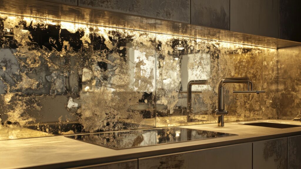 Glass antique mirror backsplash